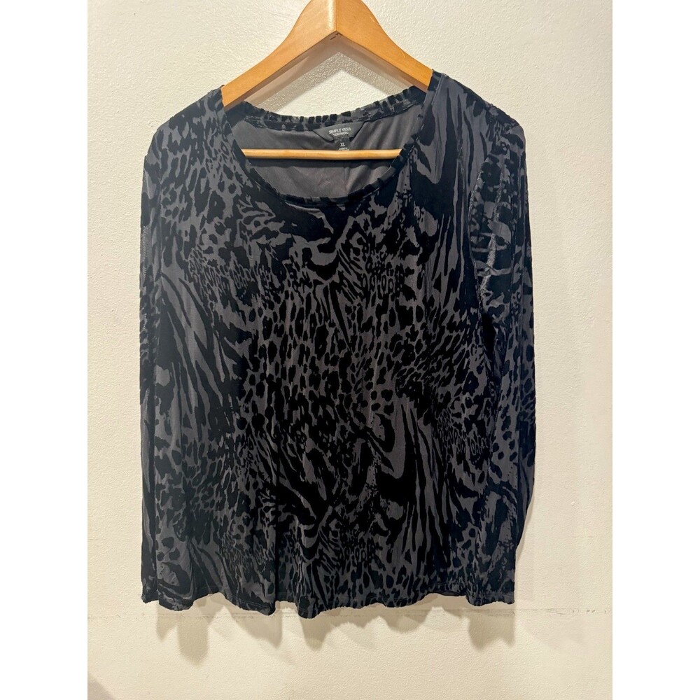 Simply Vera Wang Size XL Black Velvet Burnout Top Long Sleeve Fairy Whimsigoth